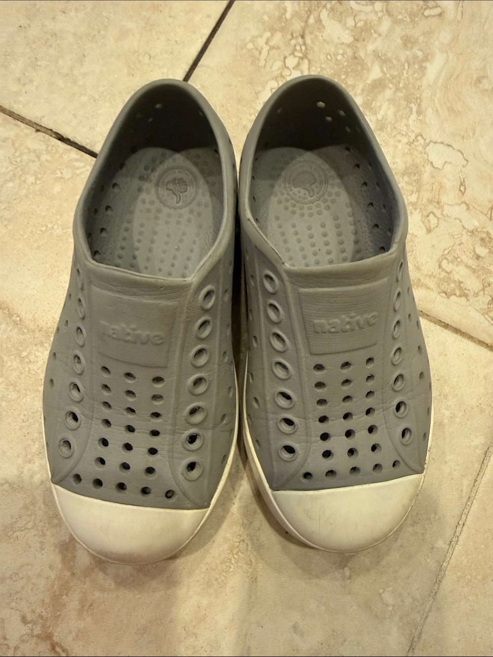 Native Gray Slip-On Sneakers with White Toe Caps